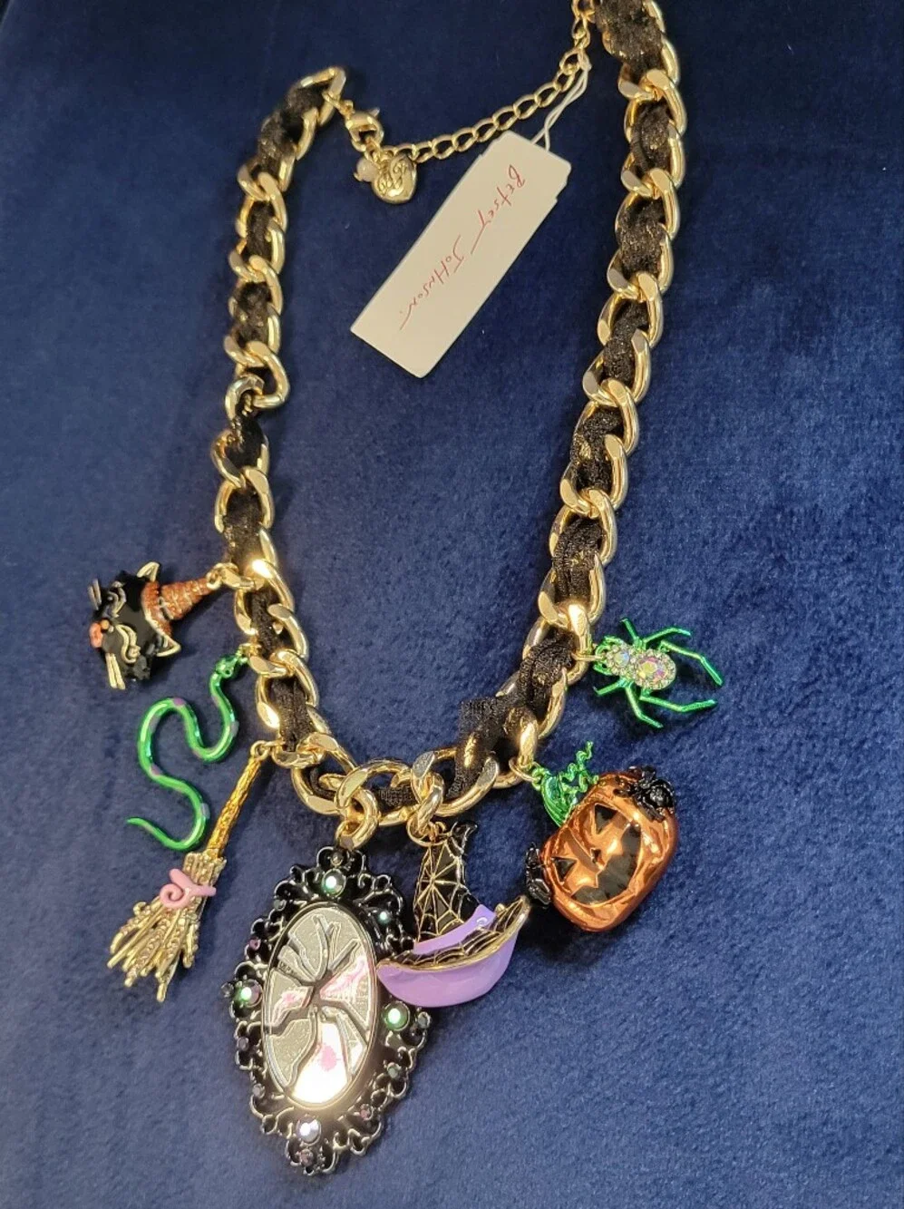 Betsy Johnson Gold-Tone Halloween Charm Necklace with Black and Orange Accents